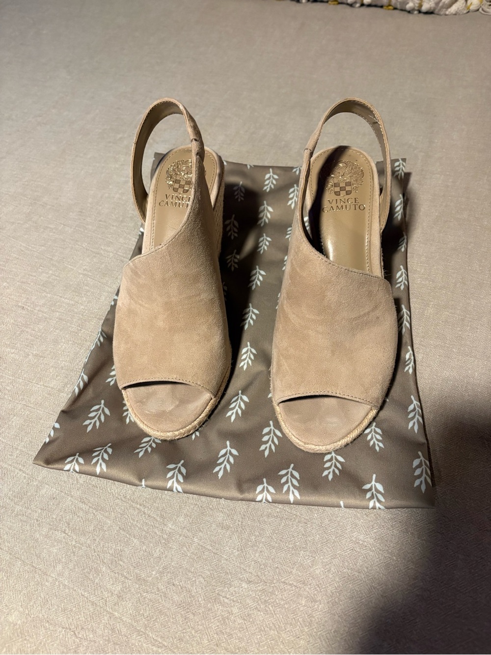 Vince Camuto Beige Taupe Suede Slingback Wedge Sandals